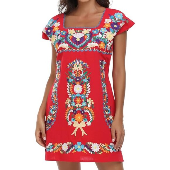 Women’s Mexican Embroidered Sleeveless Dress – Red – Size S – NWT - Picture 1 of 10